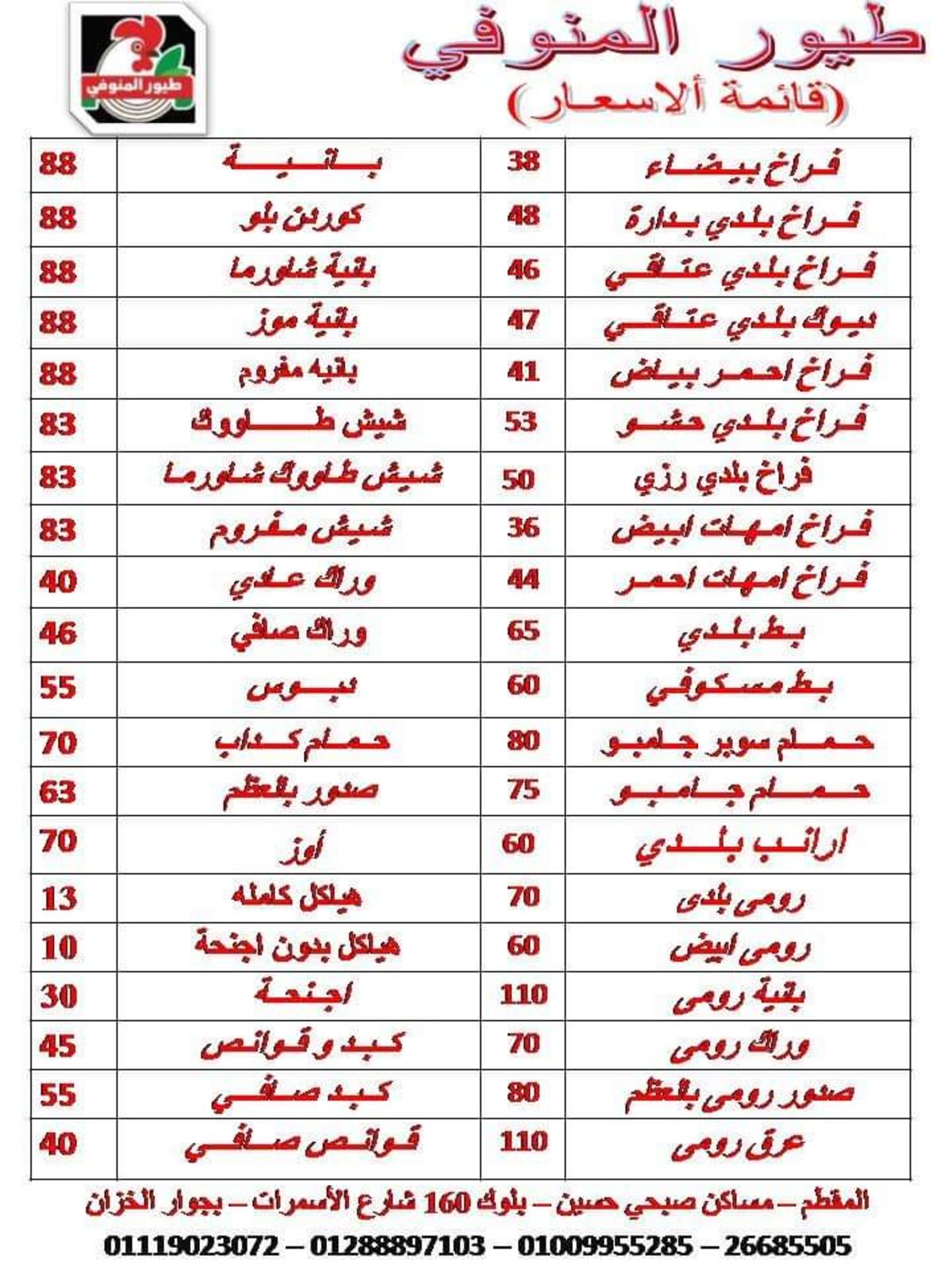أسعار اليوم من طيور المنوفى المقطم من الثلاثاء 17 مايو 2022