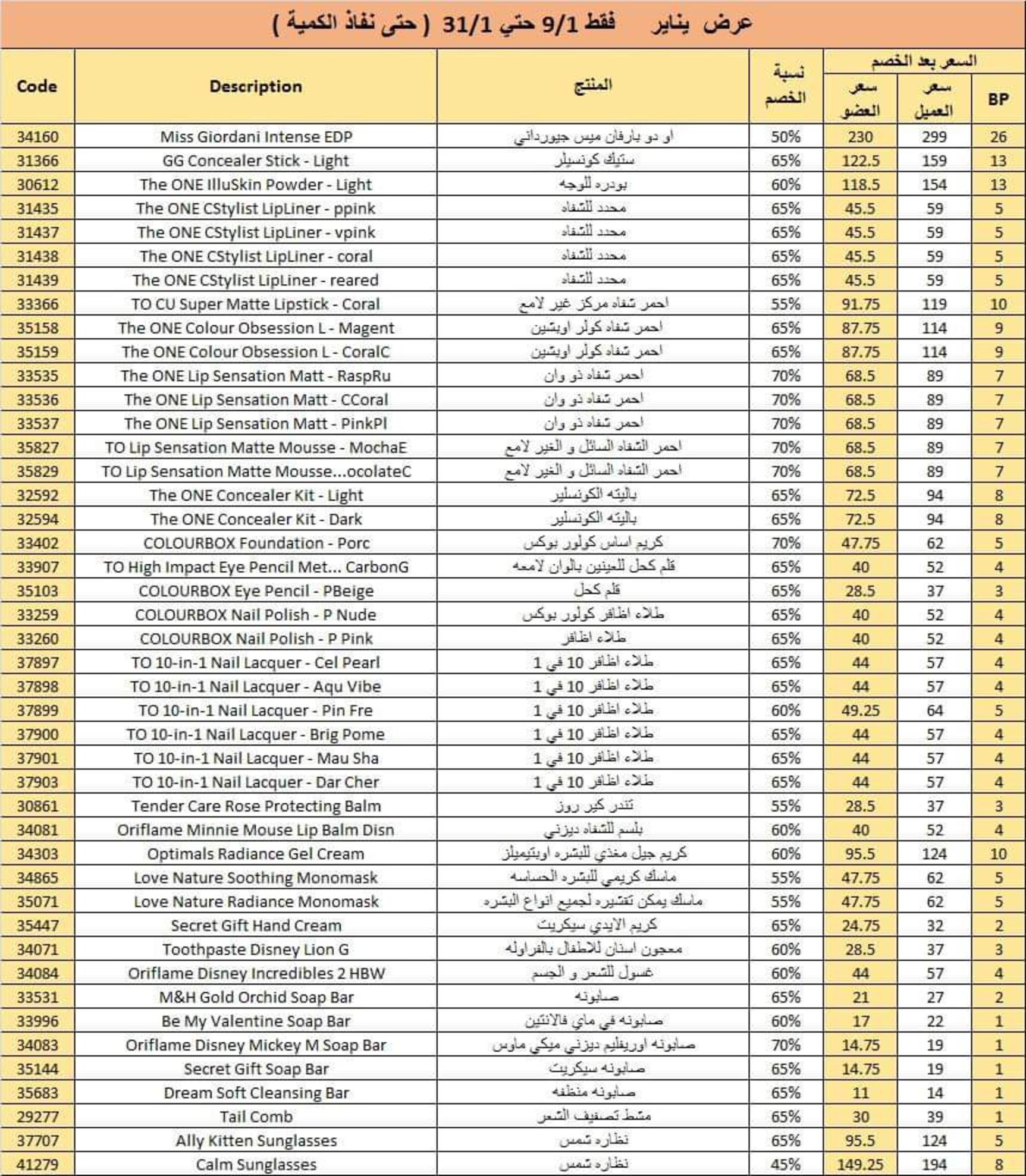 عروض أوريفليم مصر من 9 حتى 31-1-2020 تخفيضات