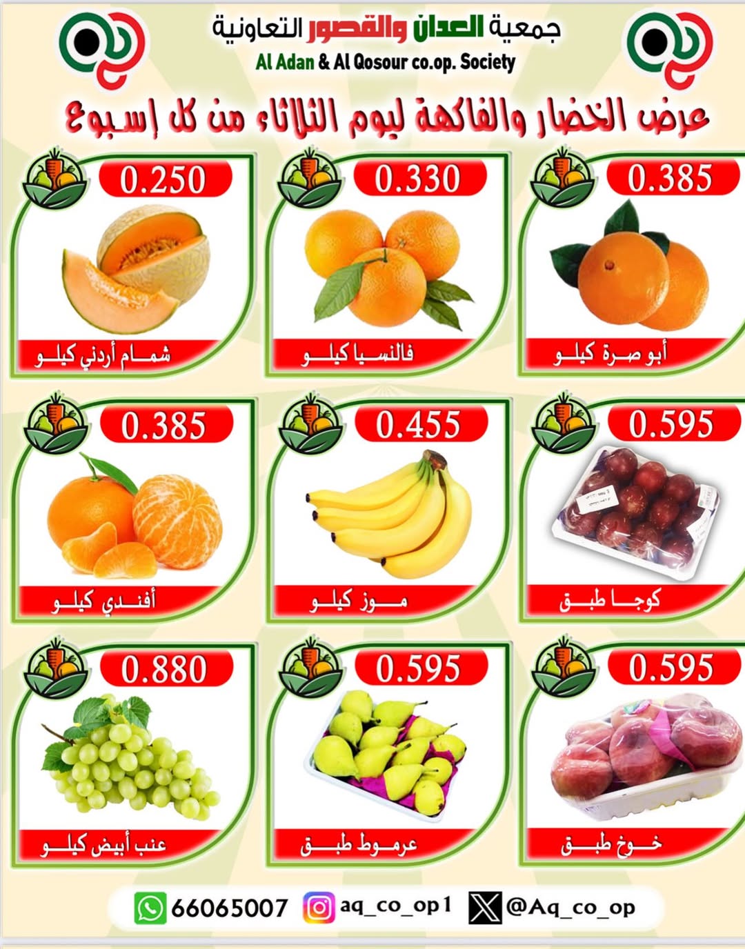 عروض جمعية العدان والقصور الثلاثاء 19 أغسطس 2025 الخضار والفاكهة