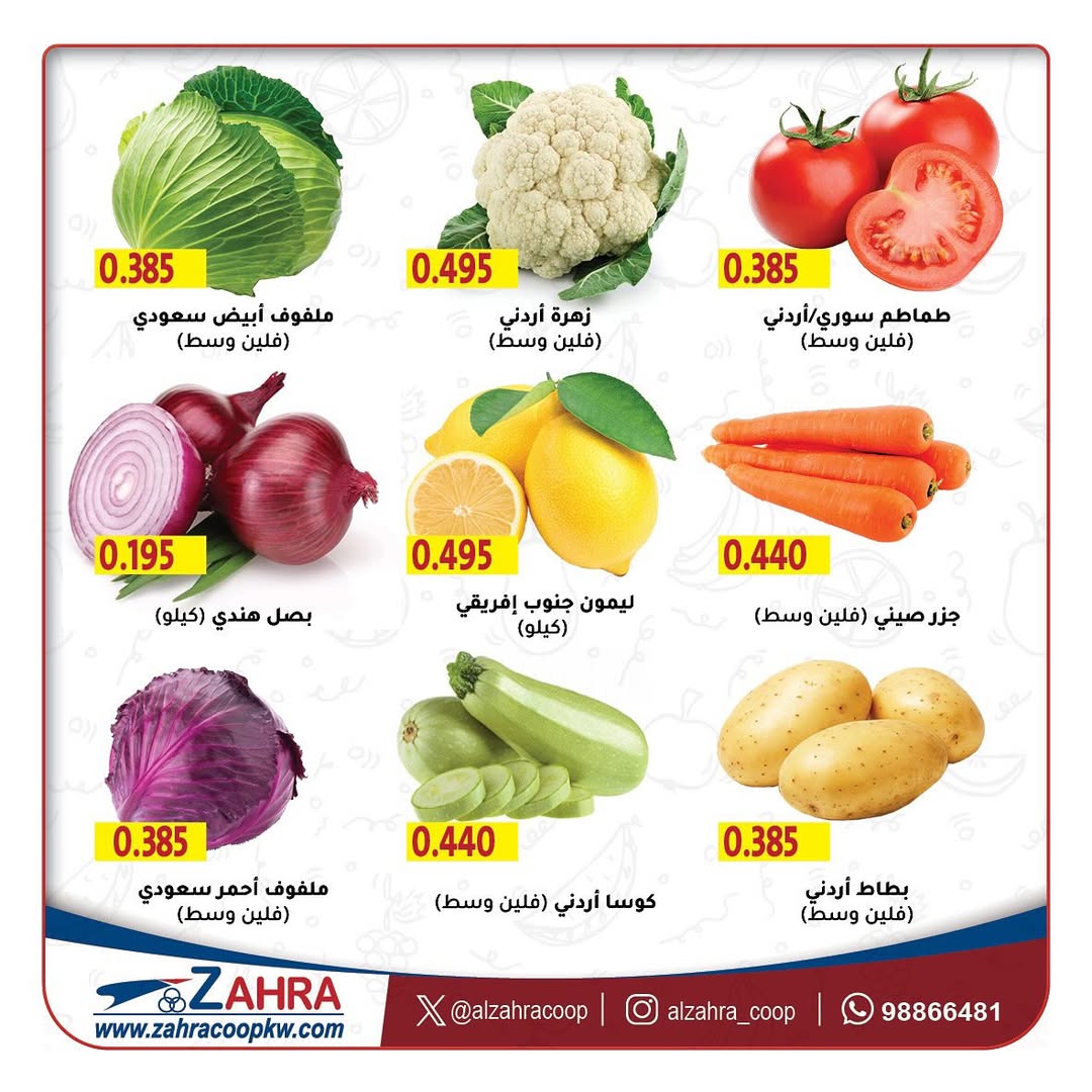 عروض جمعية الزهراء التعاونية من 27 حتى 28 أغسطس 2025 الفاكهه والخضار