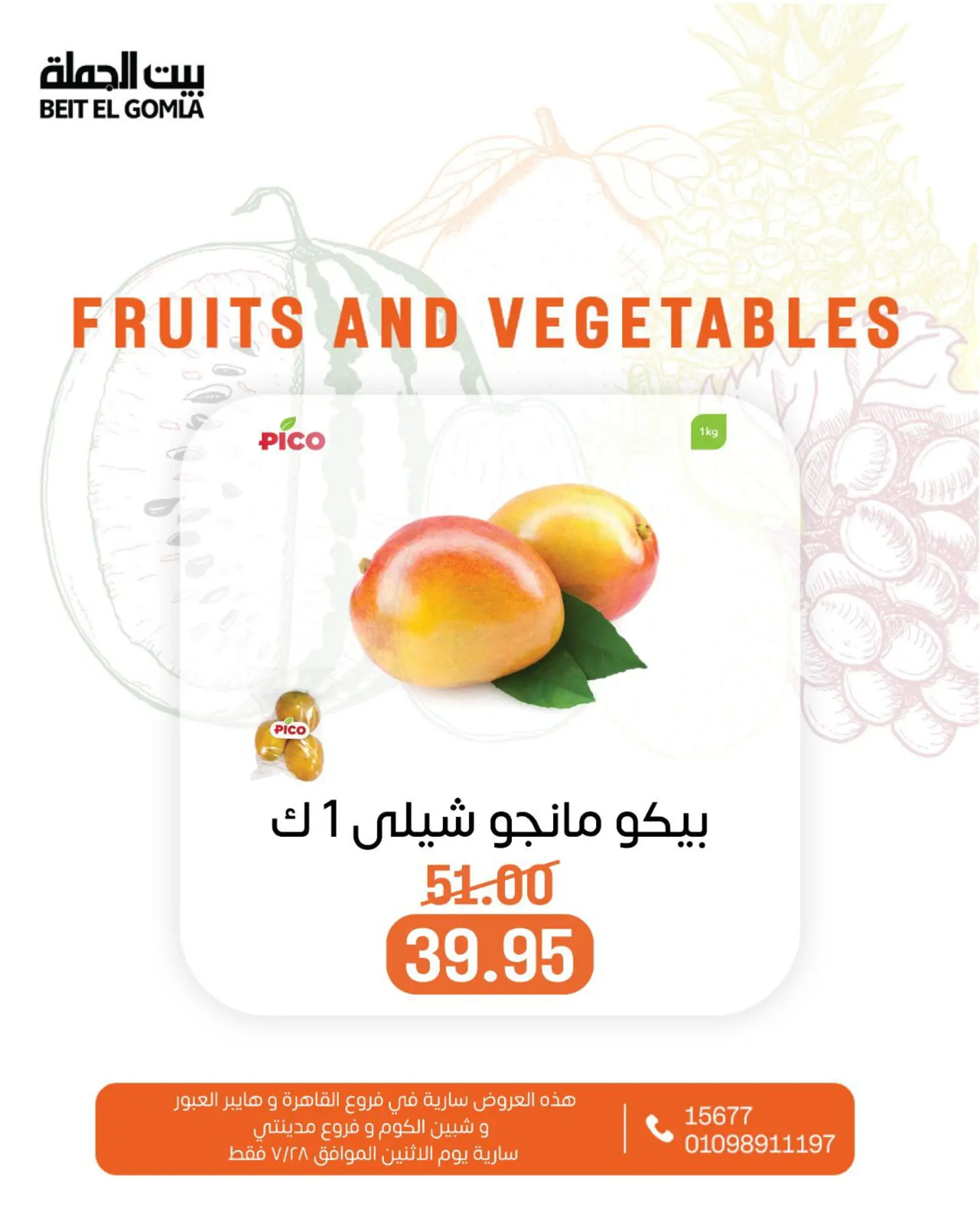 عروض بيت الجملة اليوم الإثنين 28 يوليو 2025 الخضار والفاكهة