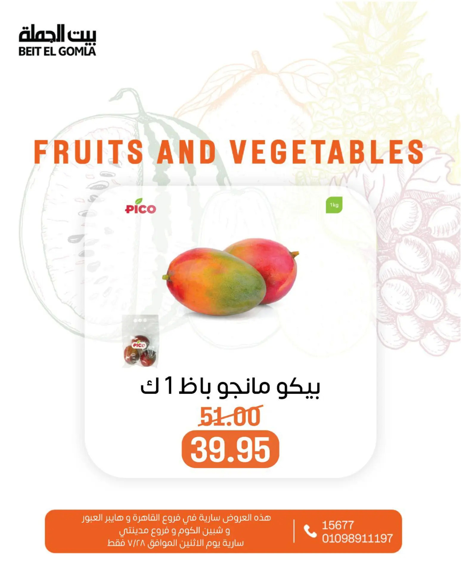 عروض بيت الجملة اليوم الإثنين 28 يوليو 2025 الخضار والفاكهة
