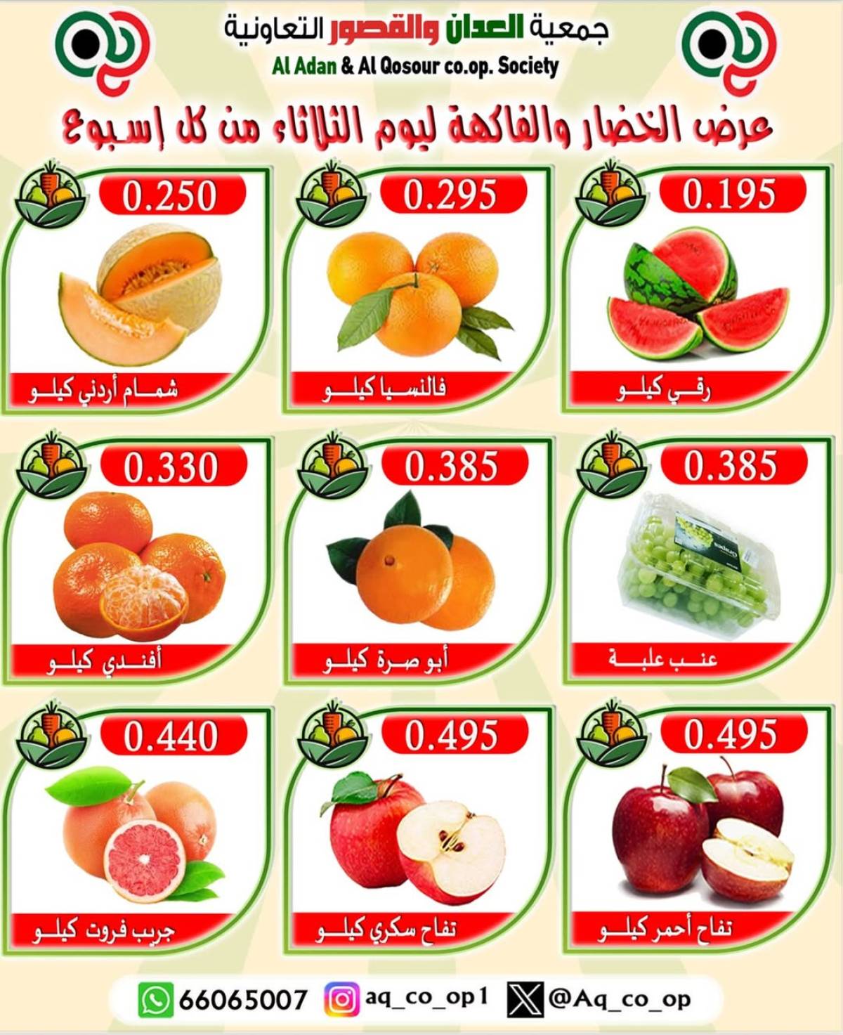 عروض جمعية العدان والقصور الثلاثاء 29 يوليو 2025 الخضار والفاكهة