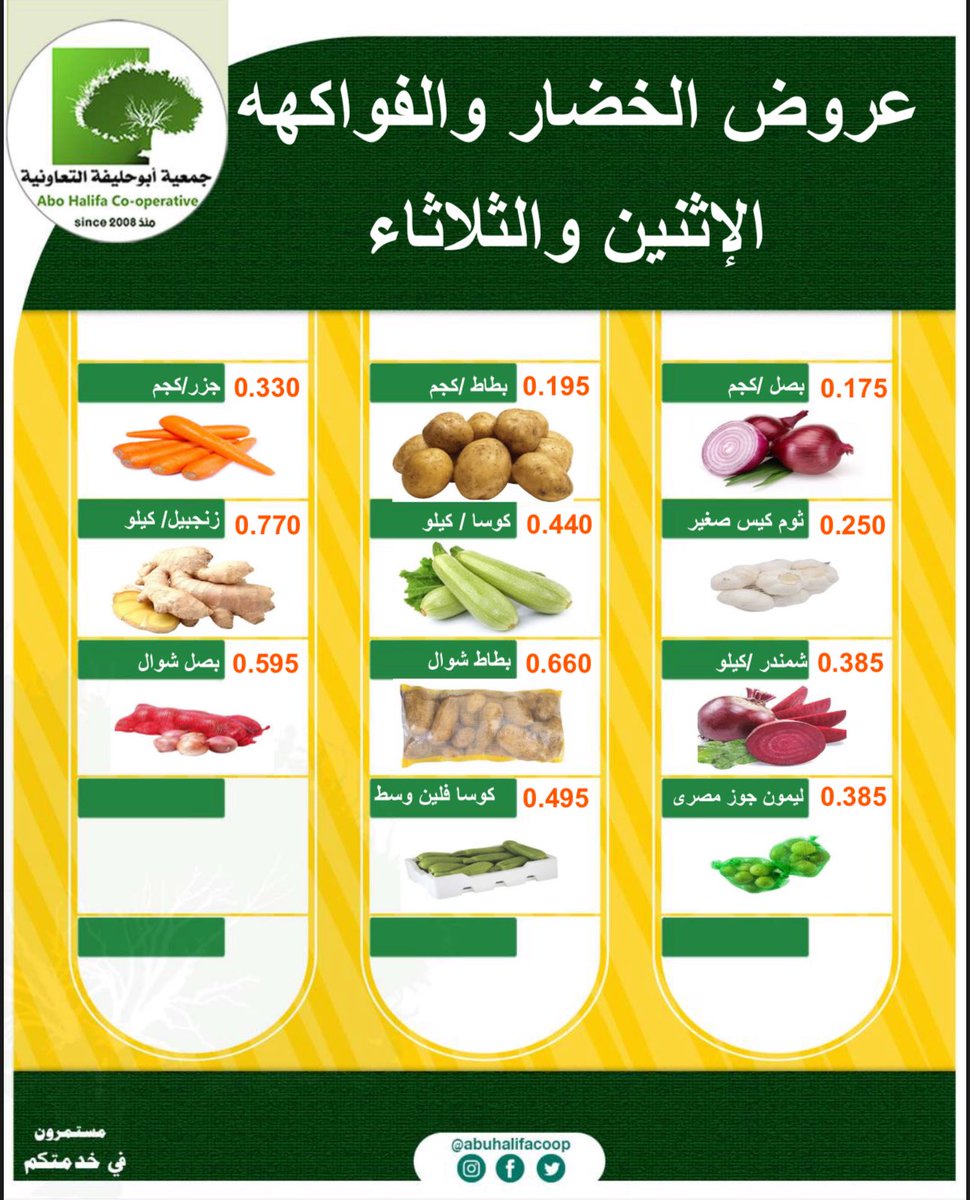 عروض جمعية أبو حليفة الكويت حتى 17 يونيو 2025 خضار وفاكهة
