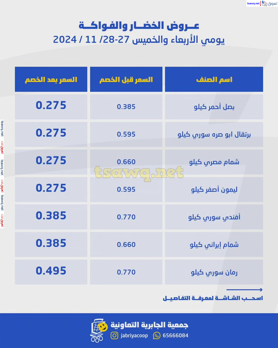 عروض جمعية الجابرية التعاونية الكويت حتى 28 نوفمبر 2024 الخضار والفاكهة